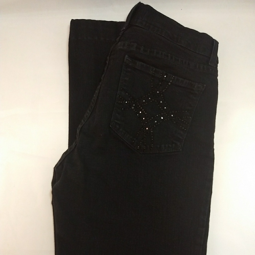 NYDJ Women's Black Rhinestone Straight Leg Jeans 4